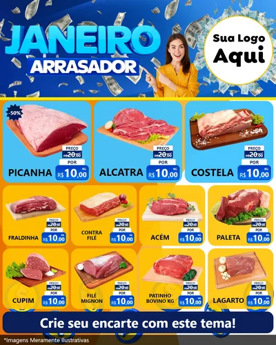 Modelo de Rede Social para Feed Instagram com o tema Janeiro Arrasador para Açougue