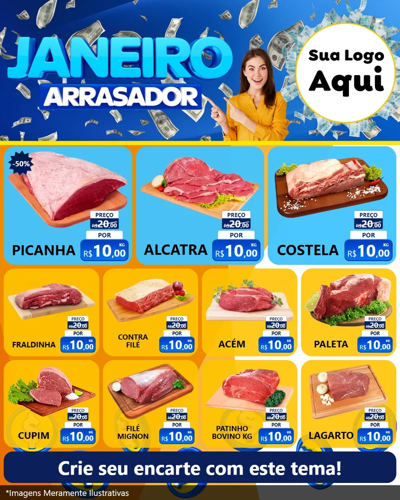 Modelo de Rede Social para Feed Instagram com o tema Janeiro Arrasador para Açougue