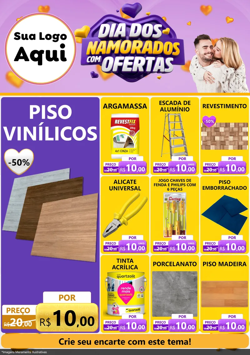 Modelo de Encarte para Encarte A4 Vertical com o tema Dia Dos Namorados Com Ofertas para Material para Construção