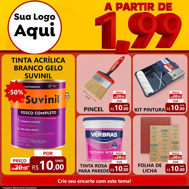 Modelo de Rede Social para Feed Facebook com o tema A Partir de Um e Noventa e Nove - 1,99 para Tintas e Ferramentas