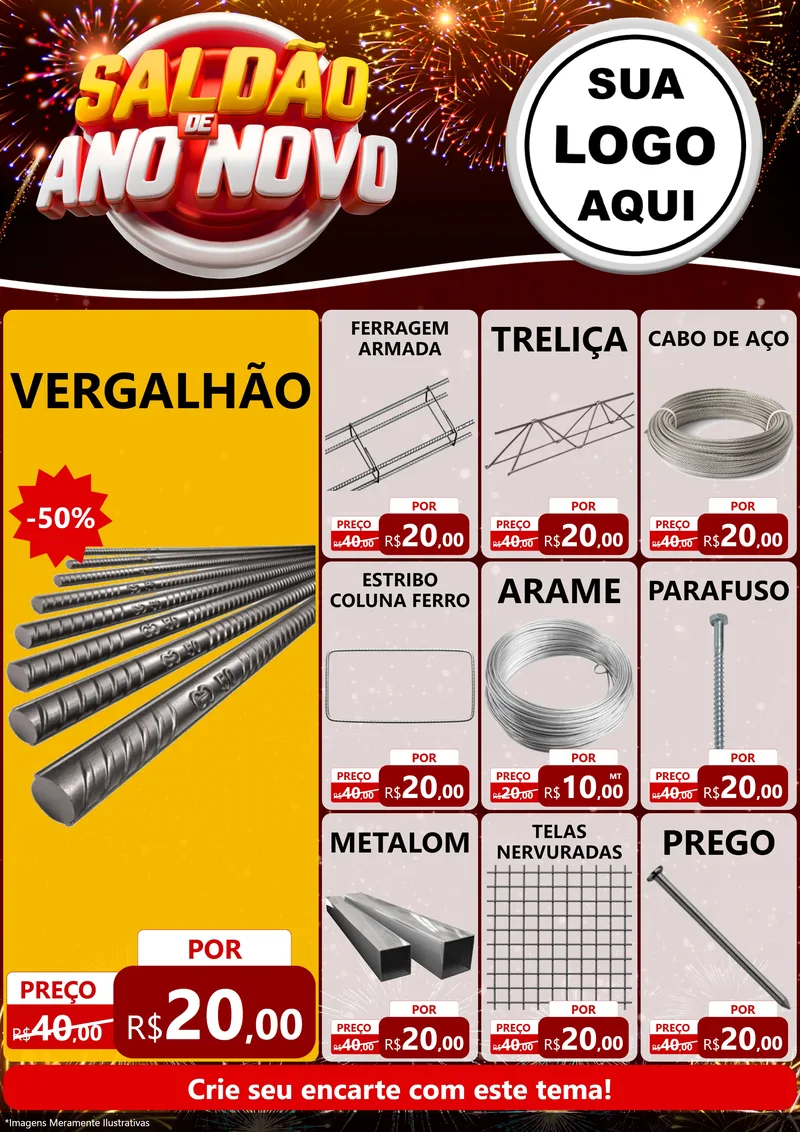 Modelo de Encarte para Encarte A4 Vertical com o tema Saldão de Ano Novo para Ferragens