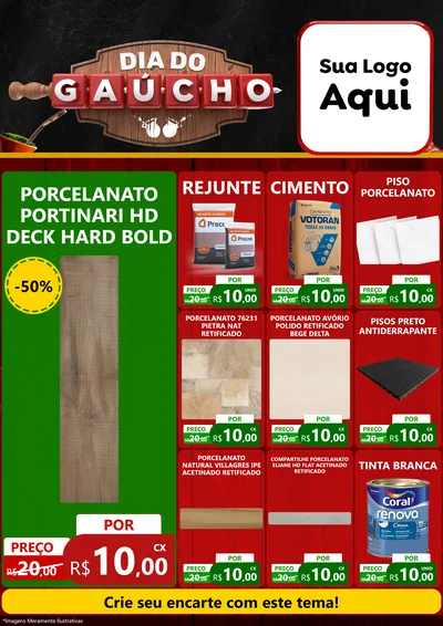 Modelo de Encarte para Encarte A4 Vertical com o tema Dia do Gaúcho para Pisos e revestimentos