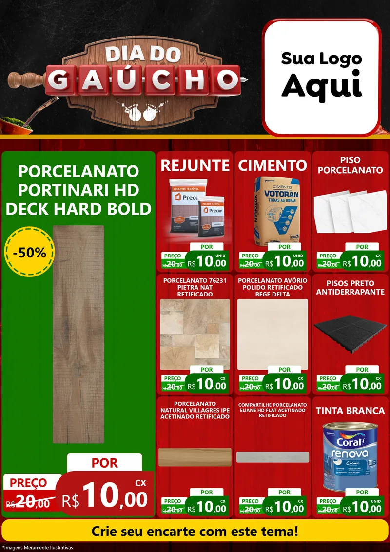 Modelo de Encarte para Encarte A4 Vertical com o tema Dia do Gaúcho para Pisos e revestimentos