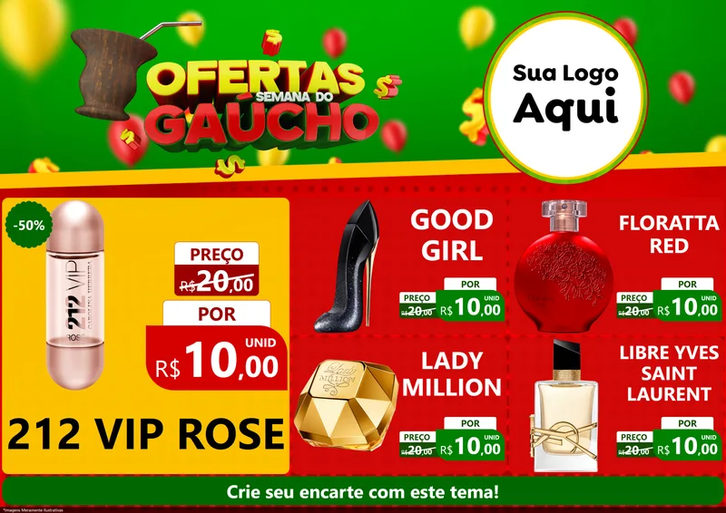 Modelo de Encarte para Encarte A4 Horizontal com o tema Ofertas Semana Do Gaúcho para Perfumes