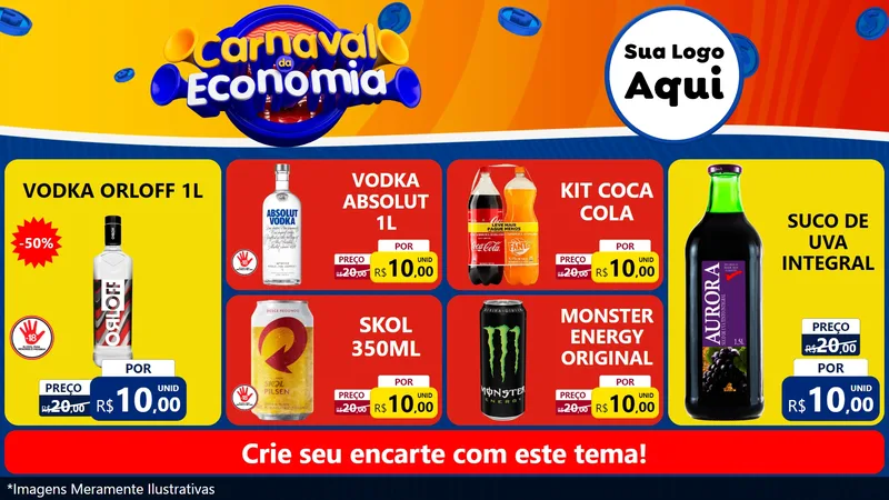 Modelo de TV para TV Horizontal com o tema Carnaval da Economia para Distribuidora de bebidas