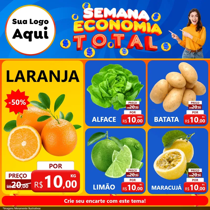 Modelo de Rede Social para Feed Facebook com o tema Semana Economia Total para Hortifrúti