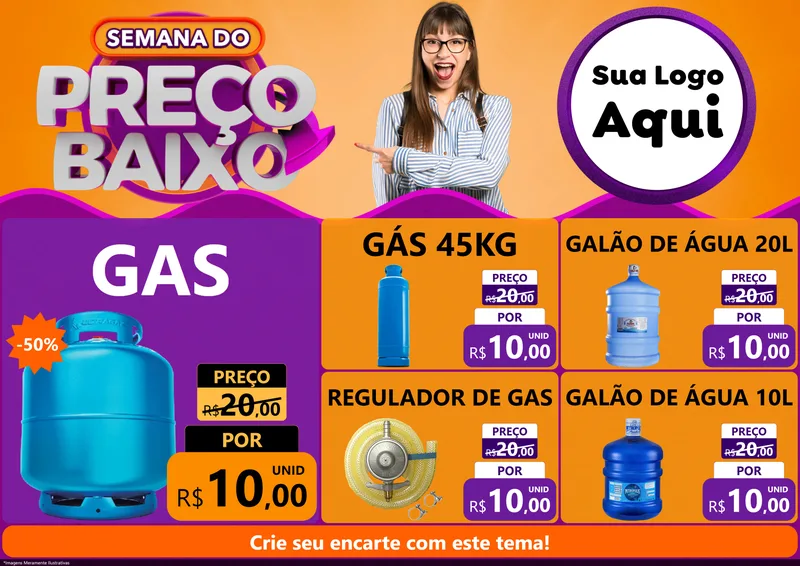 Modelo de Encarte para Encarte A4 Horizontal com o tema Semana do Preço Baixo para Água e gás
