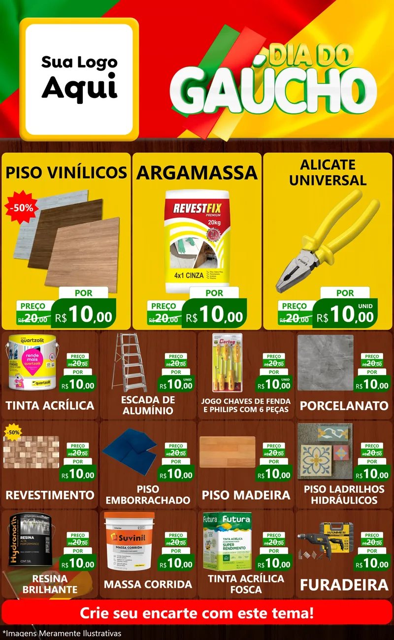 Modelo de Encarte para Encarte Grande com o tema Dia do Gaúcho para Material para Construção
