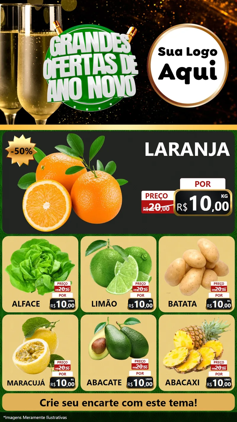 Modelo de Rede Social para Stories com o tema Grandes Ofertas de Ano Novo para Hortifrúti