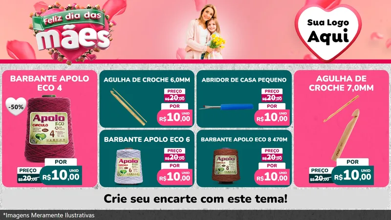 Modelo de TV para TV Horizontal com o tema Feliz Dia das Mães para Armarinho e Aviamentos