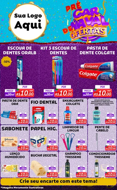 Modelo de Encarte para Encarte Grande com o tema Pré Carnaval de Ofertas para Higiene Pessoal