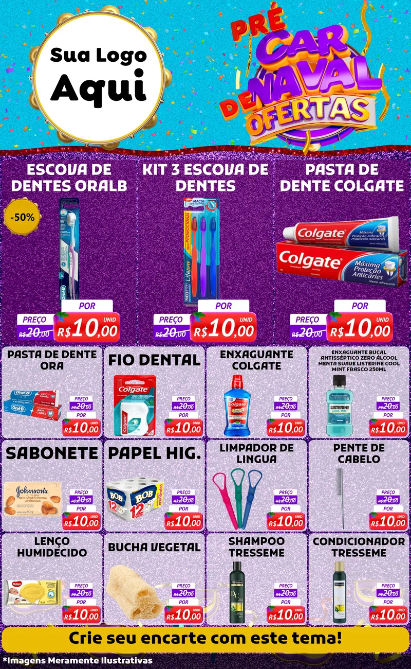 Modelo de Encarte para Encarte Grande com o tema Pré Carnaval de Ofertas para Higiene Pessoal