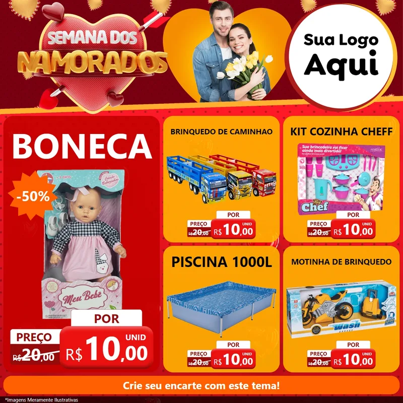 Modelo de Rede Social para Feed Facebook com o tema Semana dos Namorados para Brinquedos