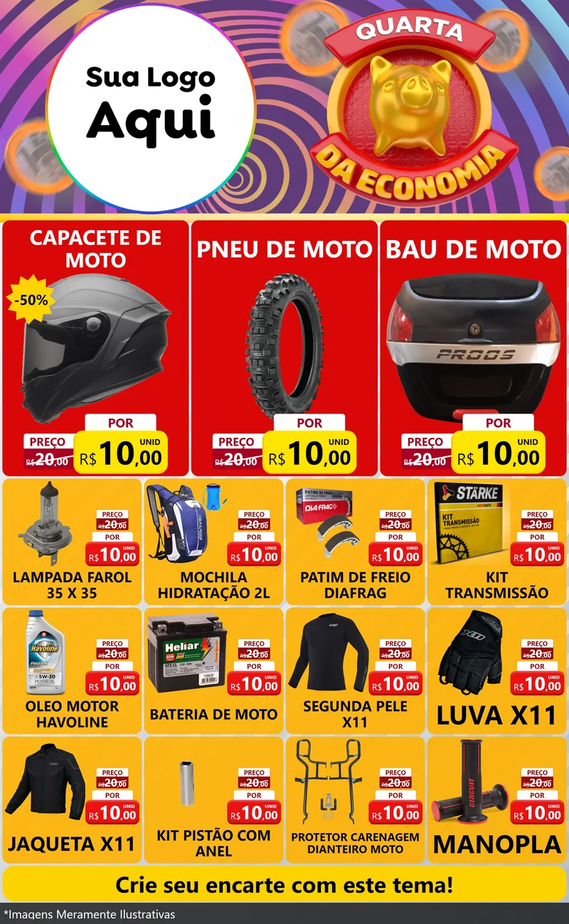 Modelo de Encarte para Encarte Grande com o tema Quarta da Economia para Moto peças