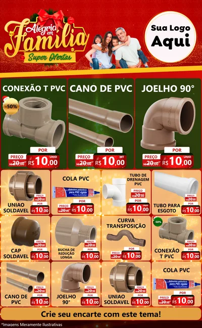 Modelo de Encarte para Encarte Grande com o tema Alegria em Família Super Ofertas - Natal para Tubos e conexões