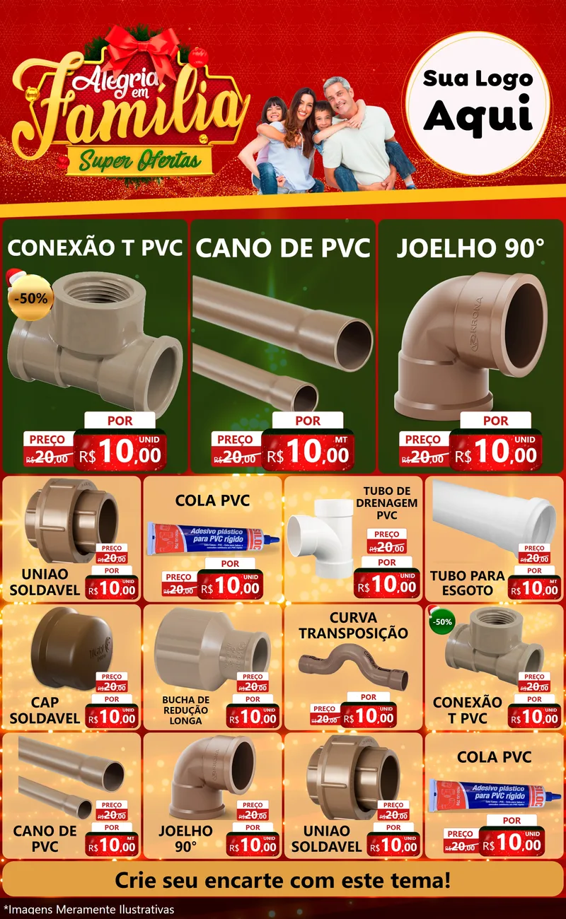 Modelo de Encarte para Encarte Grande com o tema Alegria em Família Super Ofertas - Natal para Tubos e conexões
