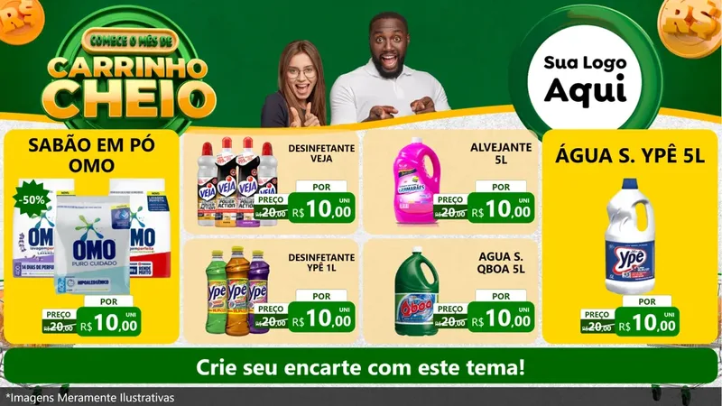 Modelo de TV para TV Horizontal com o tema Carrinho Cheio para Produtos de Limpeza