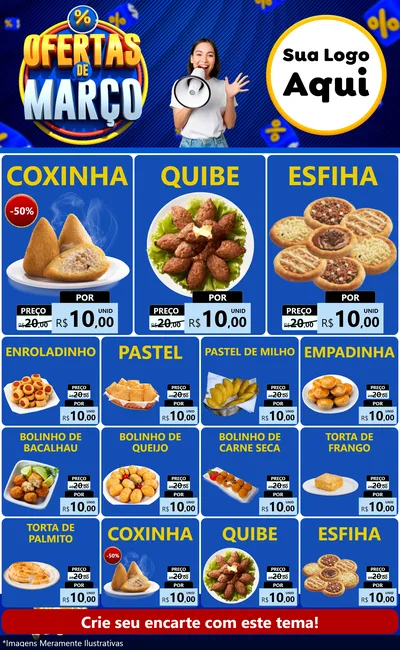 Modelo de Encarte para Encarte Grande com o tema Ofertas de Março para Salgadaria