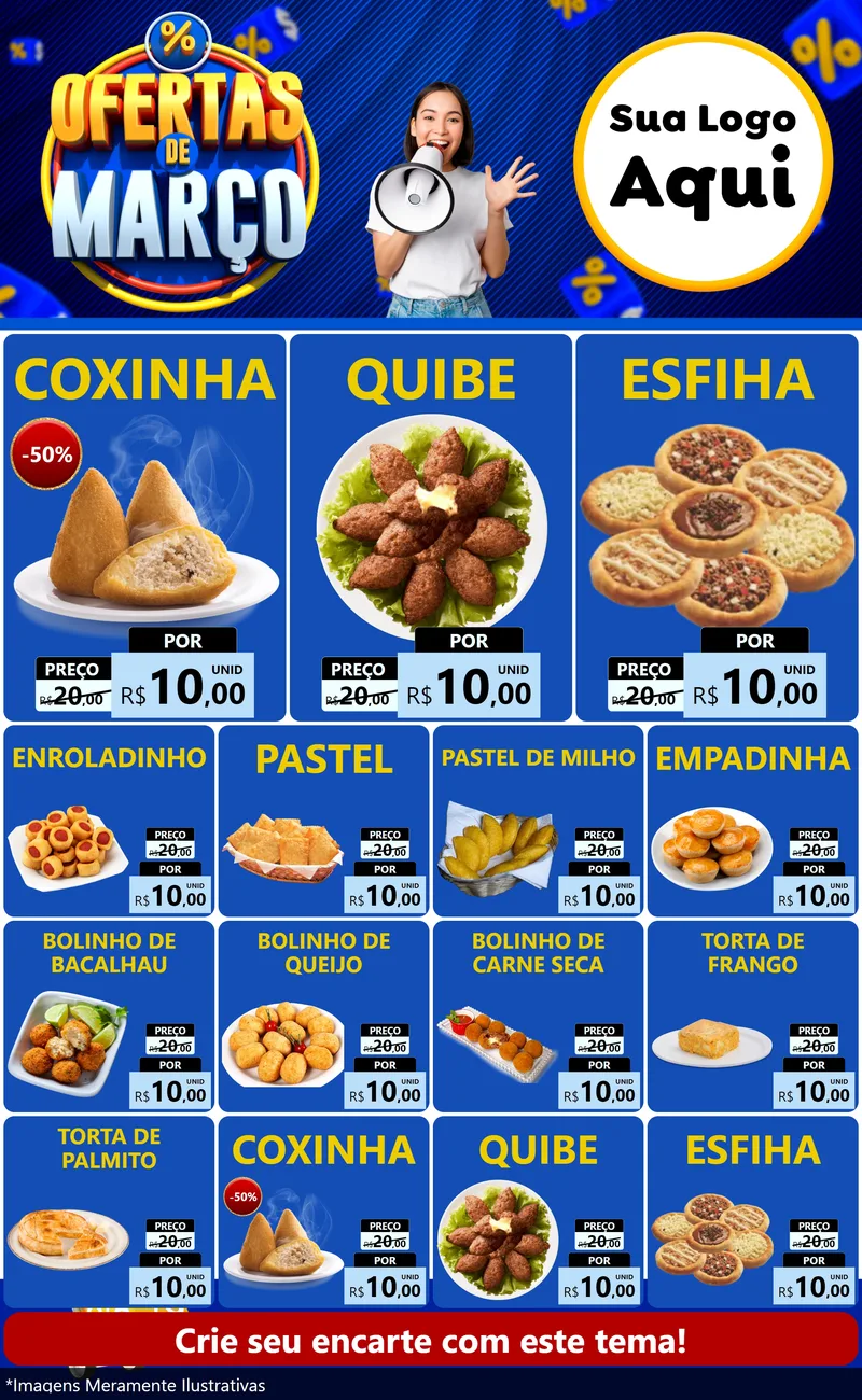 Modelo de Encarte para Encarte Grande com o tema Ofertas de Março para Salgadaria