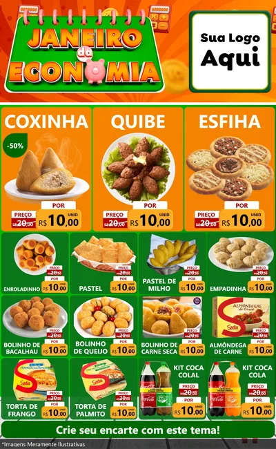 Modelo de Encarte para Encarte Grande com o tema Janeiro da Economia para Salgadaria