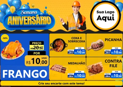 Modelo de Encarte para Encarte A4 Horizontal com o tema Semana de Aniversário para Assados