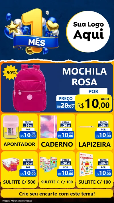 Modelo de Rede Social para Stories com o tema Um Mês de Aniversário para Papelaria