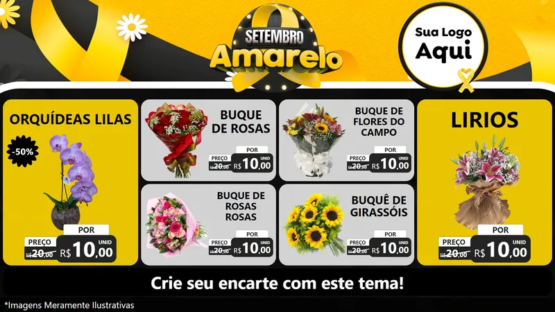 Modelo de TV para TV Horizontal com o tema Setembro Amarelo para Floricultura e jardim