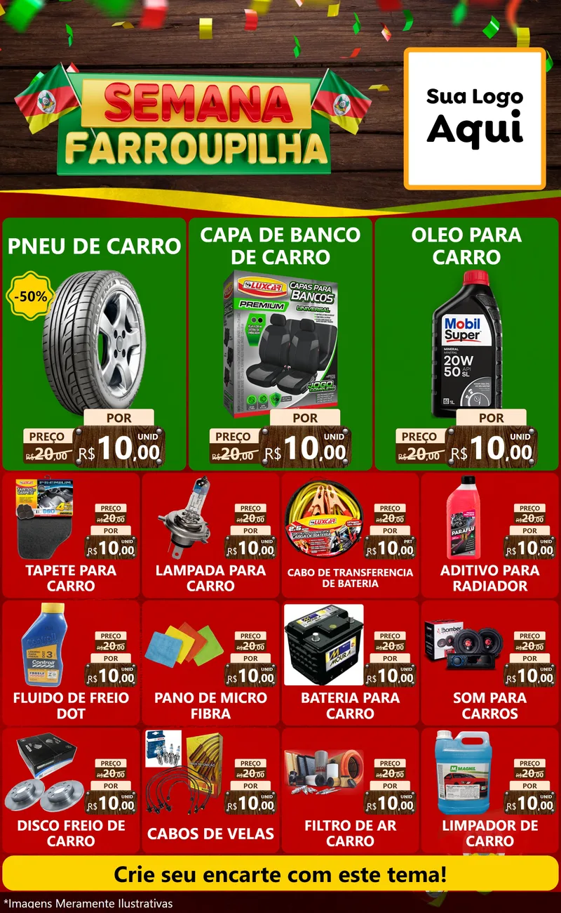 Modelo de Encarte para Encarte Grande com o tema Semana Farroupilha para Auto peças