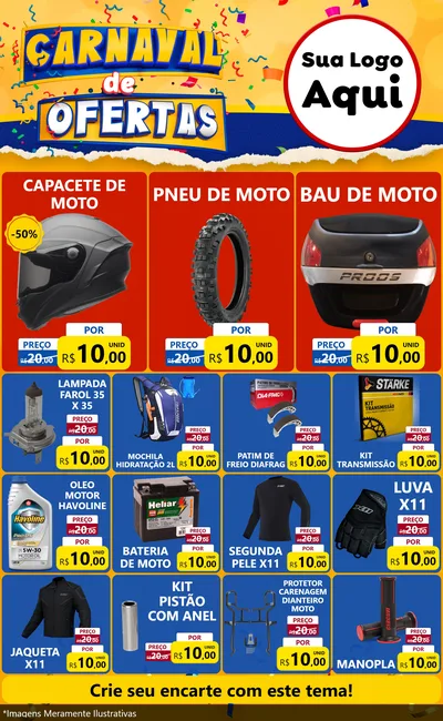 Modelo de Encarte para Encarte Grande com o tema Carnaval de Ofertas para Moto peças