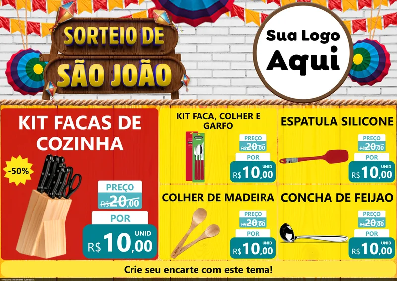 Modelo de Encarte para Encarte A4 Horizontal com o tema Sorteio de São João para Utilidades Domésticas