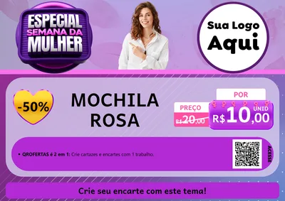 Modelo de Cartaz para Cartaz A4 Horizontal com o tema Especial Semana da Mulher para Papelaria