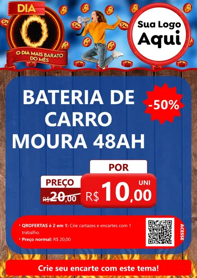 Modelo de Cartaz para Cartaz A4 Vertical com o tema Dia O - O Dia Mais Barato Do Mês para Baterias Elétricas