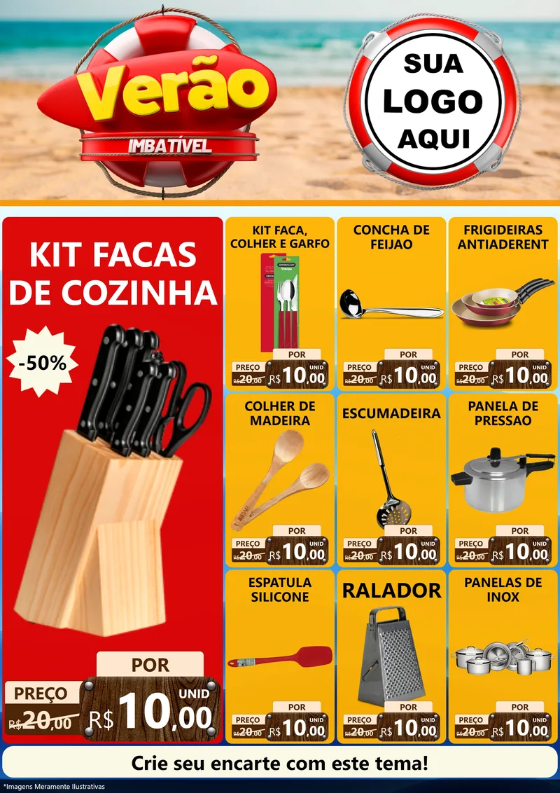 Modelo de Encarte para Encarte A4 Vertical com o tema Verão Imbatível para Utilidades Domésticas