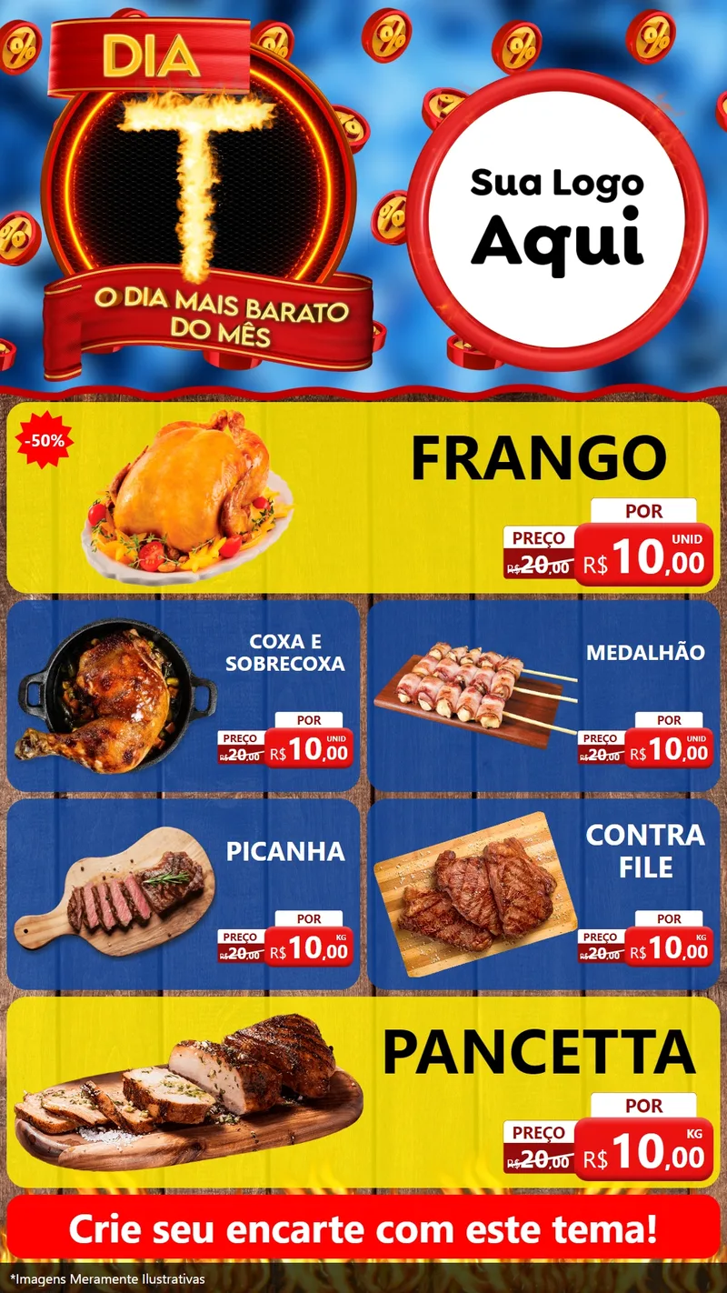 Modelo de TV para TV Vertical com o tema Dia T - O Dia Mais Barato Do Mês para Assados