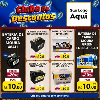 Modelo de Rede Social para Feed Facebook com o tema Clube de Descontos para Baterias Elétricas
