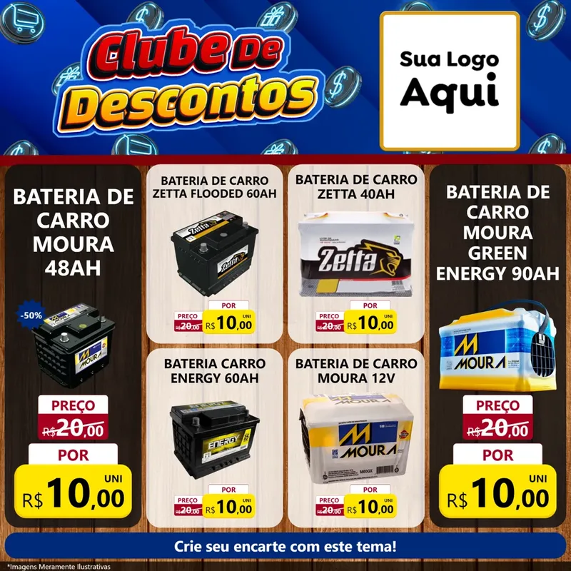 Modelo de Rede Social para Feed Facebook com o tema Clube de Descontos para Baterias Elétricas