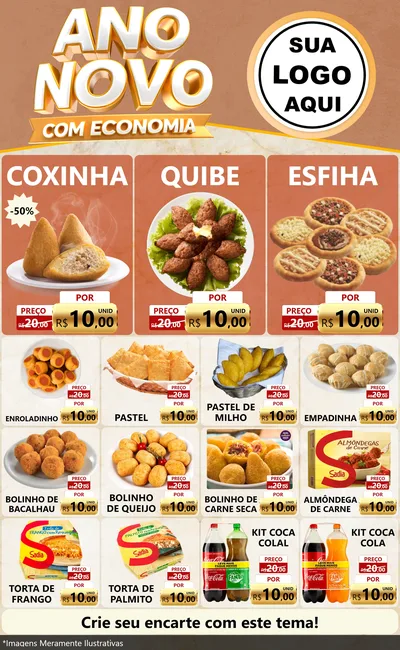 Modelo de Encarte para Encarte Grande com o tema Ano Novo Com Economia para Salgadaria