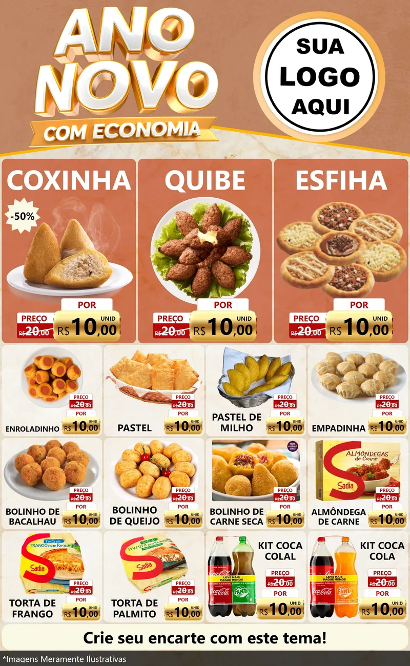 Modelo de Encarte para Encarte Grande com o tema Ano Novo Com Economia para Salgadaria