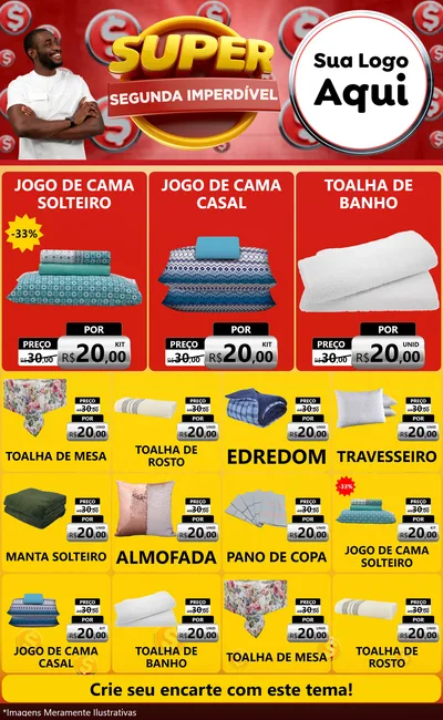 Modelo de Encarte para Encarte Grande com o tema Super Segunda Imperdível para Cama, Mesa e Banho
