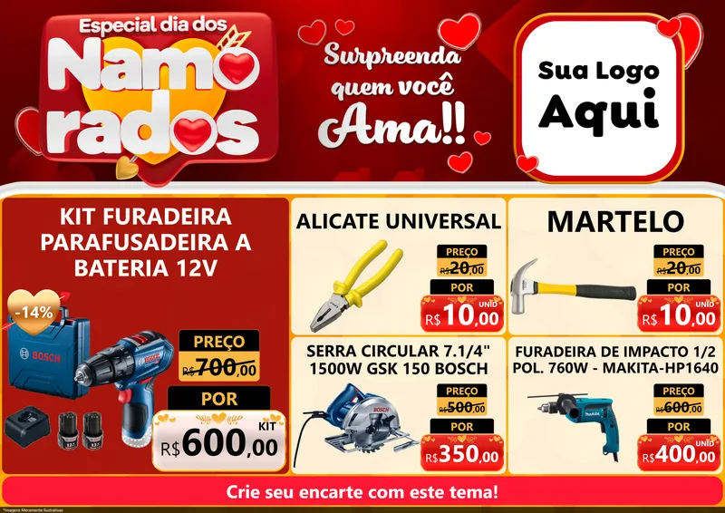 Modelo de Encarte para Encarte A4 Horizontal com o tema Especial Dia dos Namorados para Maquinas e Ferramentas