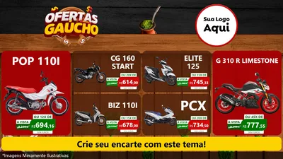 Modelo de TV para TV Horizontal com o tema Ofertas Dia do Gaúcho para Concessionaria de Motos