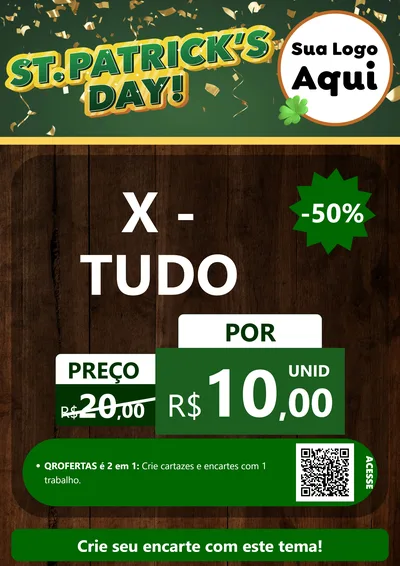 Modelo de Cartaz para Cartaz A4 Vertical com o tema St Patriks Day para Hamburgueria
