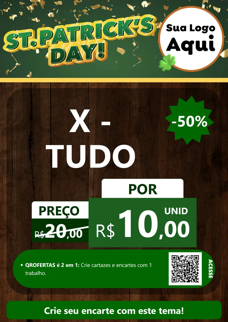 Modelo de Cartaz para Cartaz A4 Vertical com o tema St Patriks Day para Hamburgueria