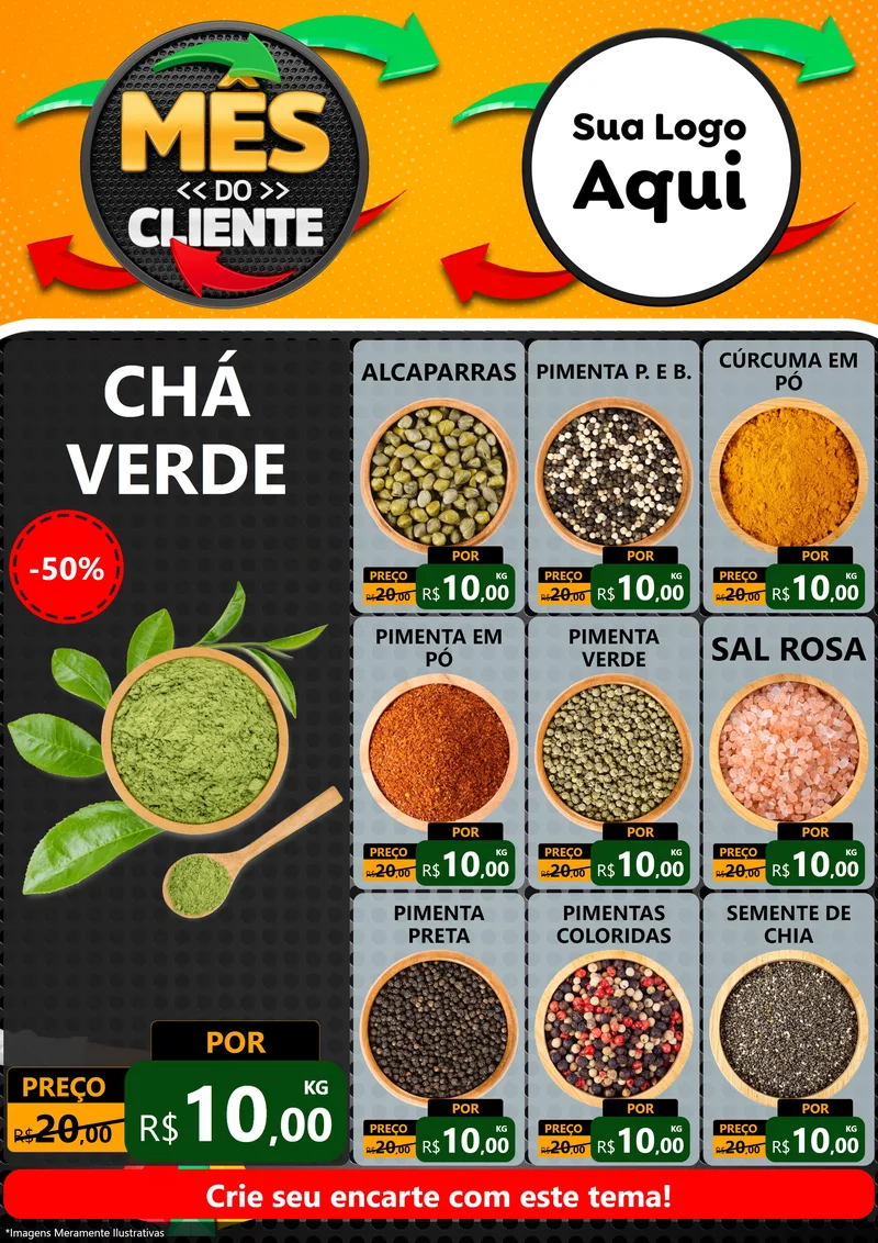 Modelo de Encarte para Encarte A4 Vertical com o tema Mês do Cliente para Produtos Naturais