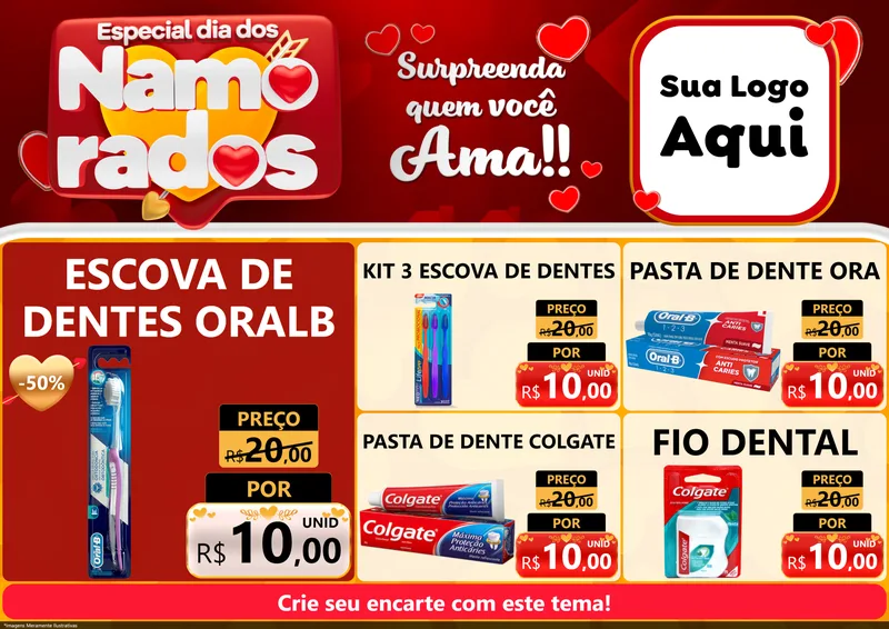 Modelo de Encarte para Encarte A4 Horizontal com o tema Especial Dia dos Namorados para Higiene Pessoal