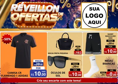 Modelo de Encarte para Encarte A4 Horizontal com o tema Réveillon de Ofertas para Roupas e acessórios