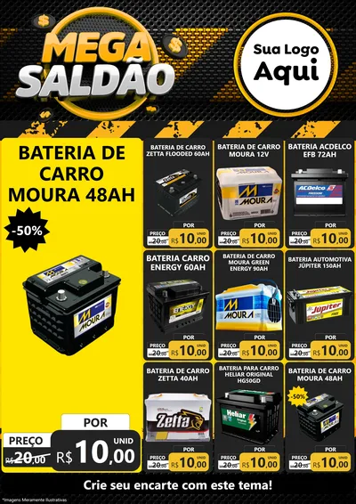 Modelo de Encarte para Encarte A4 Vertical com o tema Mega Saldão para Baterias Elétricas