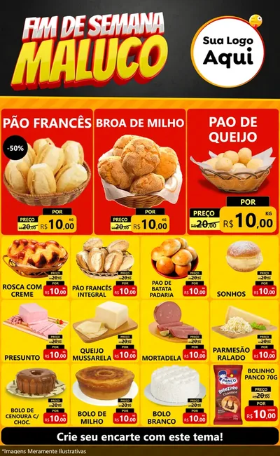 Modelo de Encarte para Encarte Grande com o tema Final de Semana Maluco para Padaria