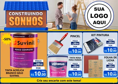 Modelo de Encarte para Encarte A4 Horizontal com o tema Construindo Sonhos para Tintas e Ferramentas