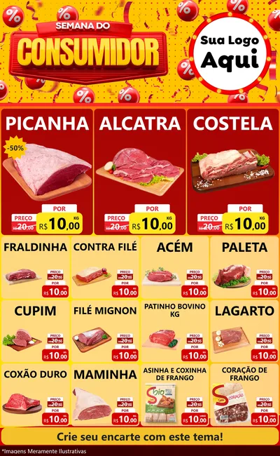 Modelo de Encarte para Encarte Grande com o tema Semana do Consumidor para Açougue